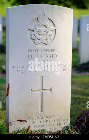 Allemagne: Cimetière de guerre de la forêt de Reichswald, le plus grand cimetière du Commonwealth d'Allemagne. Il détient les restes de 7,654 soldats. Tombe de l'Offi pilote Banque D'Images