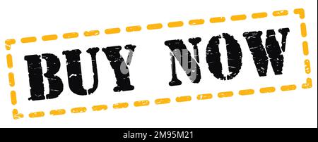 ACHETER MAINTENANT texte écrit sur le signe jaune-noir tiret timbre. Banque D'Images