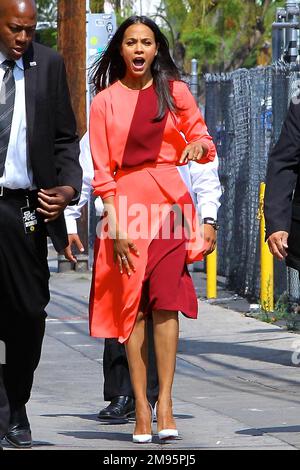 12 juin 2015 - Hollywood, Zoe Saldana arrivée au Jimmy Kimmel Show à Hollywood. © FAMA Banque D'Images