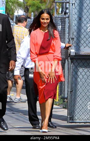 12 juin 2015 - Hollywood, Zoe Saldana arrivée au Jimmy Kimmel Show à Hollywood. © FAMA Banque D'Images