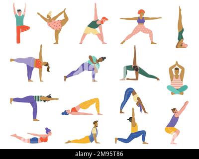 Les gens font des poses de yoga communes ensemble Illustration de Vecteur