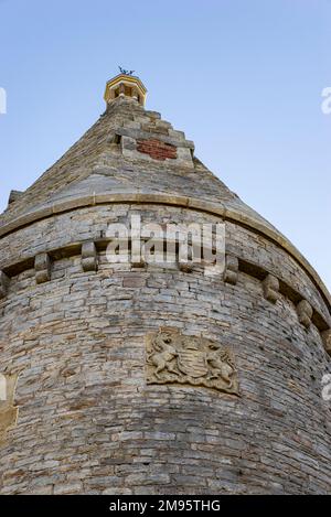 Gros plan sur Hartshead Pike près de Mossley, Tameside, Greater Manchester, Angleterre. Banque D'Images