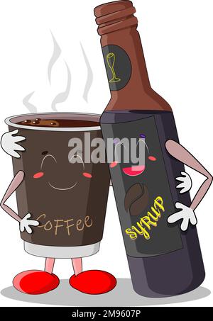 Le café mignon se caille avec le sirop de son meilleur ami