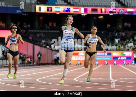 Polly Maton participe en finale 100m T47 aux Championnats du monde d'athlétisme Para 2017 au Stade Olympique, Londres, Royaume-Uni. Athlète britannique avec prothétique Banque D'Images