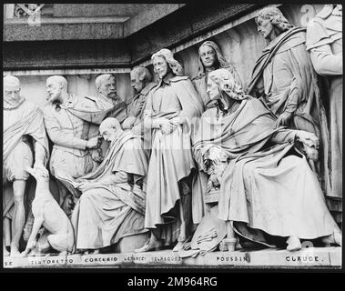 Une des frises sculptées autour de la base du Mémorial Albert, représentant des artistes célèbres de la Renaissance tels que Tintoretto, Coreggio, Velasquez, Poussin, etc Banque D'Images