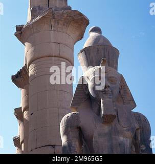 Détail de la statue de RAMESES II (le plus probablement) en face du TEMPLE AMUN (TEMPLE DE LOUXOR), construit par AMENOPHIS III - Thèbes - Egypte. Banque D'Images