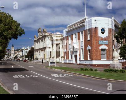 Vieux bâtiments historiques dans Thames Street, dans le quartier des affaires d'Oamaru, Île du Sud, Nouvelle-Zélande. Banque D'Images