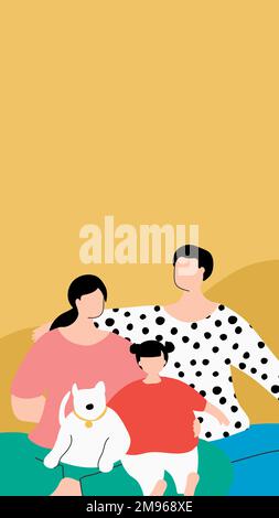 Famille heureuse en isolement pendant la pandémie de coronavirus téléphone mobile papier peint vecteur Illustration de Vecteur