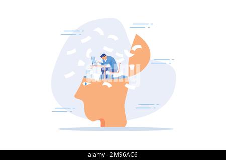 Anxiété au travail, stress ou épuisement professionnel, emploi épuisé ou surcharge fatigué, fatigue au travail due à la surmenage, dépression et concept de santé mentale, douve à vecteur plat Illustration de Vecteur