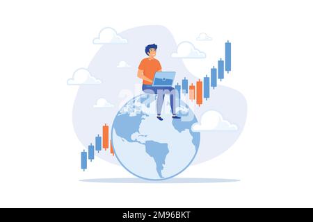 Marché boursier mondial, investissement mondial ou international, analyse financière ou croissance des bénéfices, concept de bourse, illustration moderne à vecteur plat Illustration de Vecteur