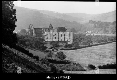 Vue sur les ruines de l'abbaye de Tintern, près de Chepstow, Gvent (anciennement Monbucshire), pays de Galles. C'était une abbaye cistercienne, fondée en 1131. Banque D'Images