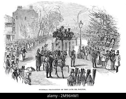 Procession funéraire du regretté Dr John Dalton, Manchester. Illustration en noir et blanc de la London Illustrated News; août 1844. Banque D'Images