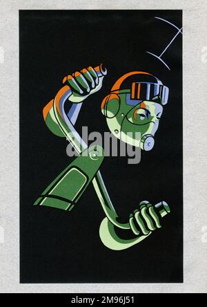 Un design de style art déco, représentant un pilote aux commandes de son avion. Illustration du Sergent J W Lambert d'un livre de poésie du Sergent R P L Mogg, produit alors qu'ils étaient tous deux prisonniers de guerre en Allemagne pendant la Seconde Guerre mondiale. Banque D'Images