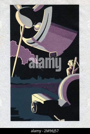 Un design de style art déco, représentant un pilote avec un avion et une voiture. Illustration du Sergent J W Lambert d'un livre de poésie du Sergent R P L Mogg, produit alors qu'ils étaient tous deux prisonniers de guerre en Allemagne pendant la Seconde Guerre mondiale. Banque D'Images