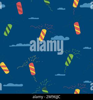 Gribouillages dessinés à la main. Quatrième de juillet. Jour de l'indépendance. Motif vectoriel sans couture, Illustration de Vecteur