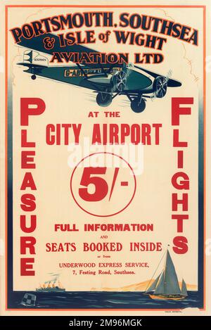 Affiches, vols de loisirs à l'aéroport de la ville, Portsmouth, Southsea & Isle of Wight Aviation Ltd Banque D'Images