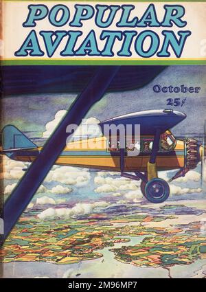 Design de couverture, magazine d'aviation populaire, montrant un avion passager avec un littoral en dessous. Banque D'Images