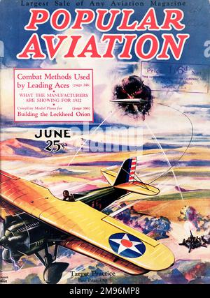 Conception de couverture, magazine d'aviation populaire, montrant un biplan sur la pratique de TARGET. Banque D'Images