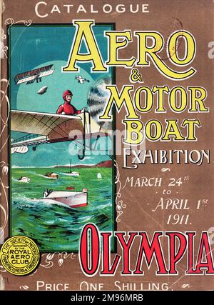 Design de couverture, catalogue de l'exposition Aero et Motor Boat, du 24 mars au 1 avril 1911, à Olympia, à l'ouest de Londres. Affichage d'une gamme d'avions et de bateaux. Banque D'Images