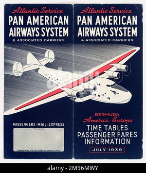 Conception de la couverture, horaires du service de l'Atlantique du système Pan American Airways, desservant les Bermudes, l'Amérique et l'Europe. Banque D'Images