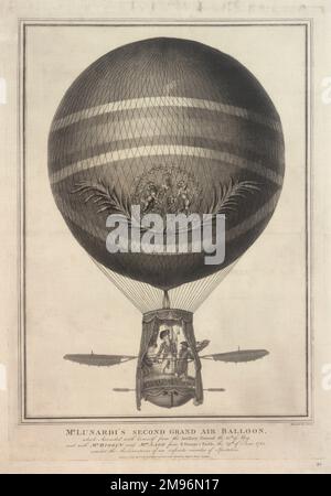 Le deuxième grand ballon d'air de M. Lunardi, dans lequel il s'est installé à partir du sol de l'artillerie le 13 mai, et avec M. Biggin et Mme Sage des champs de St George le 29 juin. Banque D'Images