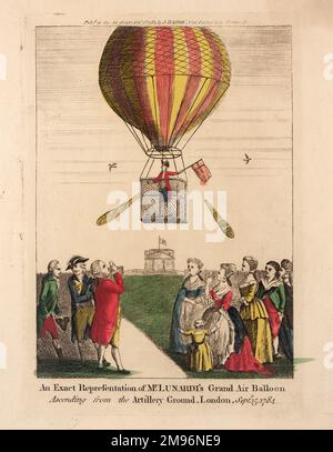 Ascension du célèbre ballon d'air de Lunardi depuis le terrain de l'Artillerie, Londres, sous la surveillance de spectateurs. Banque D'Images