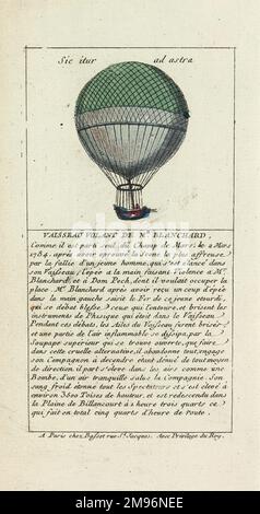 Montée en montgolfière par Jean-Pierre Blanchard depuis le champ de Mars, Paris, avec Dom Pech, moine bénédictin. Banque D'Images