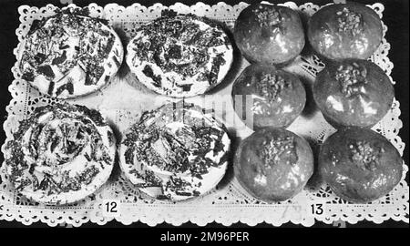 Pâtisseries danoises, (12) feuilletés à la crème au chocolat, (13) pains Piccadilly Banque D'Images