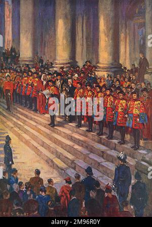 Scène à la Bourse royale de Londres, le samedi 12th décembre 1936, alors que le roi-à-armes principal du Garter proclame l'accession du roi George VI au trône à la suite de l'abdication de son frère aîné, le roi Edward VIII Banque D'Images