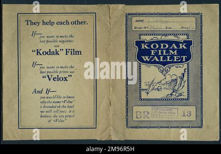 Portefeuille d'impression photographique, publicité pour Kodak film, avec le tampon en caoutchouc du développeur, Thompson & Capper de Bradford. Banque D'Images