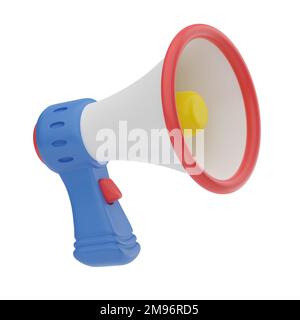 3D mégaphone de bande dessinée, bullhorn de haut-parleur pour annoncer la promotion, alerte, marketing, publicité 3D rendu. Illustration isolée Banque D'Images