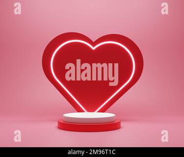 Scène de maquette abstraite pour la présentation du produit. Un piédestal en forme de coeur pour la Saint-Valentin pour les services publicitaires. 3D rendu. Banque D'Images
