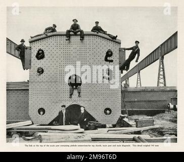 Le pont de Québec : le lien en haut du montant principal contenant des connexions à trou d'épingle pour les cordes supérieures, le montant principal et les diagonales principales. Ce détail pesait 145 tonnes Banque D'Images