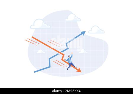 Stagflation, ralentissement économique ou récession alors que l'inflation est à la hausse, la croissance du PIB diminue en raison du concept de chômage, vecteur plat illustrae moderne Illustration de Vecteur