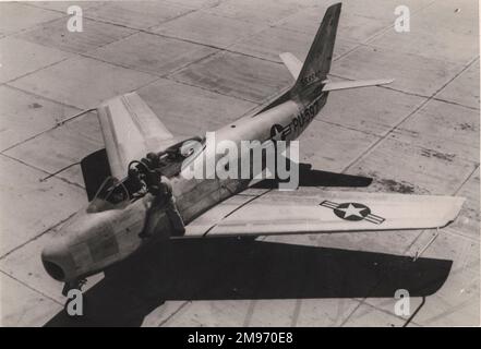 Premier prototype Sabre XP-86 en Amérique du Nord. Elle a été utilisée comme cible d'effet d'armes pour un essai nucléaire à Frenchman's Flat, Nevada (1952). Banque D'Images