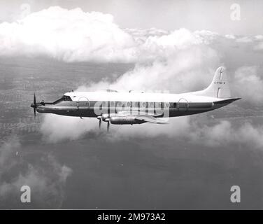 Vickers Viscount 757, C-FTID-X, utilisé comme banc d'essai pour le turbopropulseur Pratt & Whitney Canada PT6A-50 utilisé dans le Dash 7 de Havilland Canada. Juin 1974. Banque D'Images