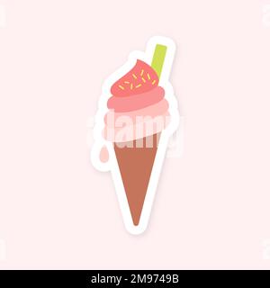 Joli cornet de glace vecteur autocollant Illustration de Vecteur