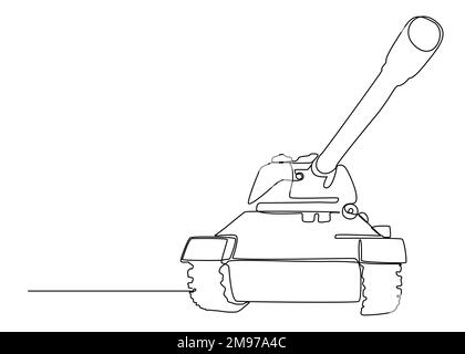 Une ligne continue de réservoir blindé. Concept de vecteur d'illustration à trait fin. Dessin de contour idées créatives. Illustration de Vecteur