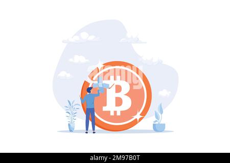 Le Bitcoin et la valeur de crypto-monnaie reviennent après un krach ou un effondrement, sauvetage ou correction du concept de négociation Bitcoin, illustration moderne à vecteur plat Illustration de Vecteur