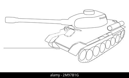 Une ligne continue de réservoir blindé. Concept de vecteur d'illustration à trait fin. Dessin de contour idées créatives. Illustration de Vecteur