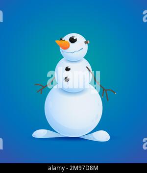 Le personnage de dessin animé d'un bonhomme de neige est isolé sur un fond bleu. Bonhomme de neige, illustration vectorielle. Illustration de Vecteur
