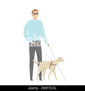 Homme aveugle marchant avec un chien-guide. Illustration vectorielle. Illustration de Vecteur