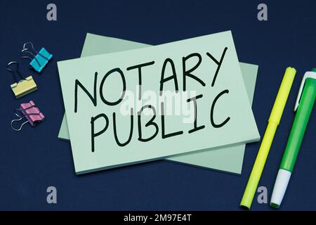 Affiche textuelle indiquant le notaire public. Contrat de certification Word for Licélization Documentation Authorization Banque D'Images