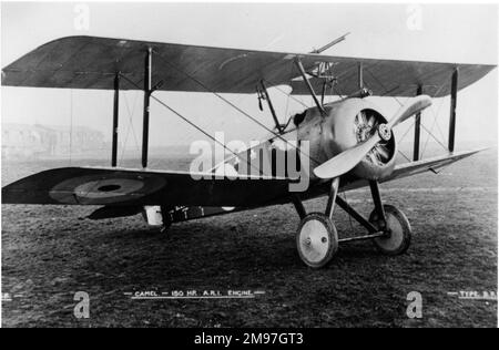 Avion de chasse Sopwith 2F Camel, conçu pour une utilisation navale. La première a été terminée et a volé en mars 1917. Comme nous l'avons vu ici, il avait un fusil Vickers monté sur le nez et un fusil Lewis à voilure. Il a été déployé autour de la mer du Nord et des deux côtés de la Manche, et pourrait être lancé à partir de tourelles principales de cuirassé et de croiseur de combat, et à partir de porte-avions. Vu ici est le prototype Camel 2F, numéro de série N5. Banque D'Images