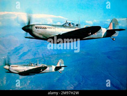 Supermarine Spitfire IX paire de l'escadron n° 241 dans la région de Naples, Italie, 21 janvier 1944. Banque D'Images