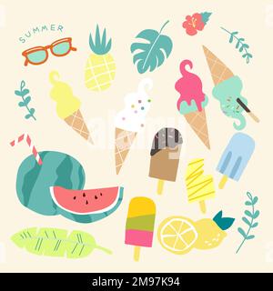 Collection d'été colorée et amusante Illustration de Vecteur