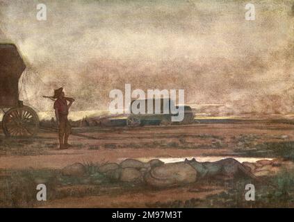 Illustration d'Une chanson des Anglais, un ensemble patriotique de poèmes de Rudyard Kipling (publié pour la première fois dans le magazine illustré anglais). Nous qui ont été élevés outre-mer, représentant un homme dans un paysage stérile, essayant de survivre au mieux qu'il peut, et pensant à ses origines anglaises. Banque D'Images