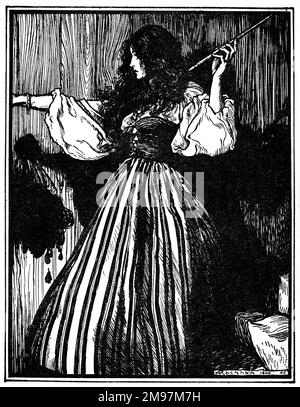 Illustration, Sweetheart Roland -- la jeune fille a tiré la baguette magique, puis elle a pris la tête de sa belle-sœur. Banque D'Images