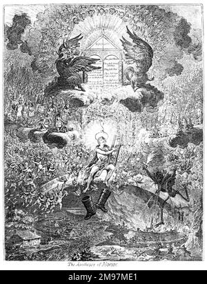 Caricature, l'apothéose de Hoche, de James Gillray, illustrant les excès de la Révolution française. Louis Lazare Hoche (1768-1797) était général français et brièvement ministre de la guerre. Banque D'Images