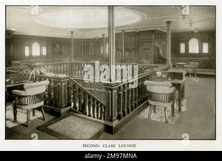 The Cunard Liner RMS Mauretania - salon de deuxième classe. Banque D'Images